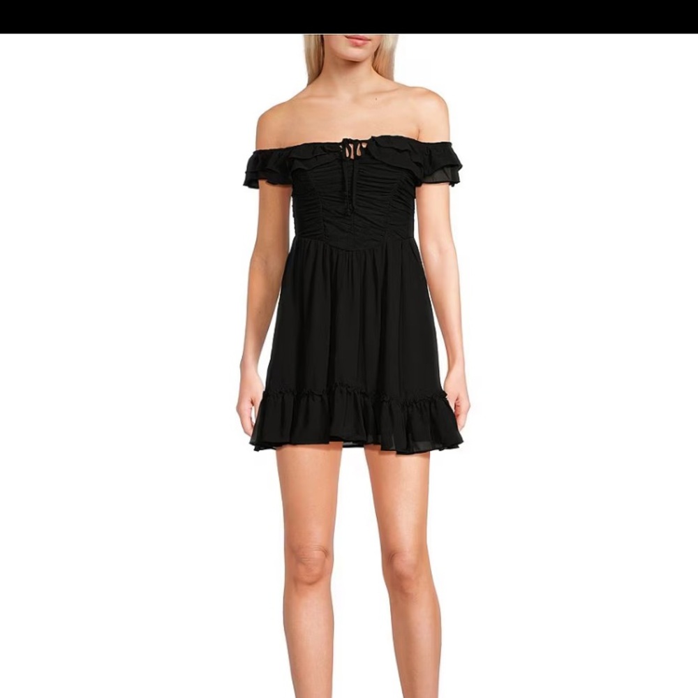 Allison & Kelly off shoulder pleated black dress
